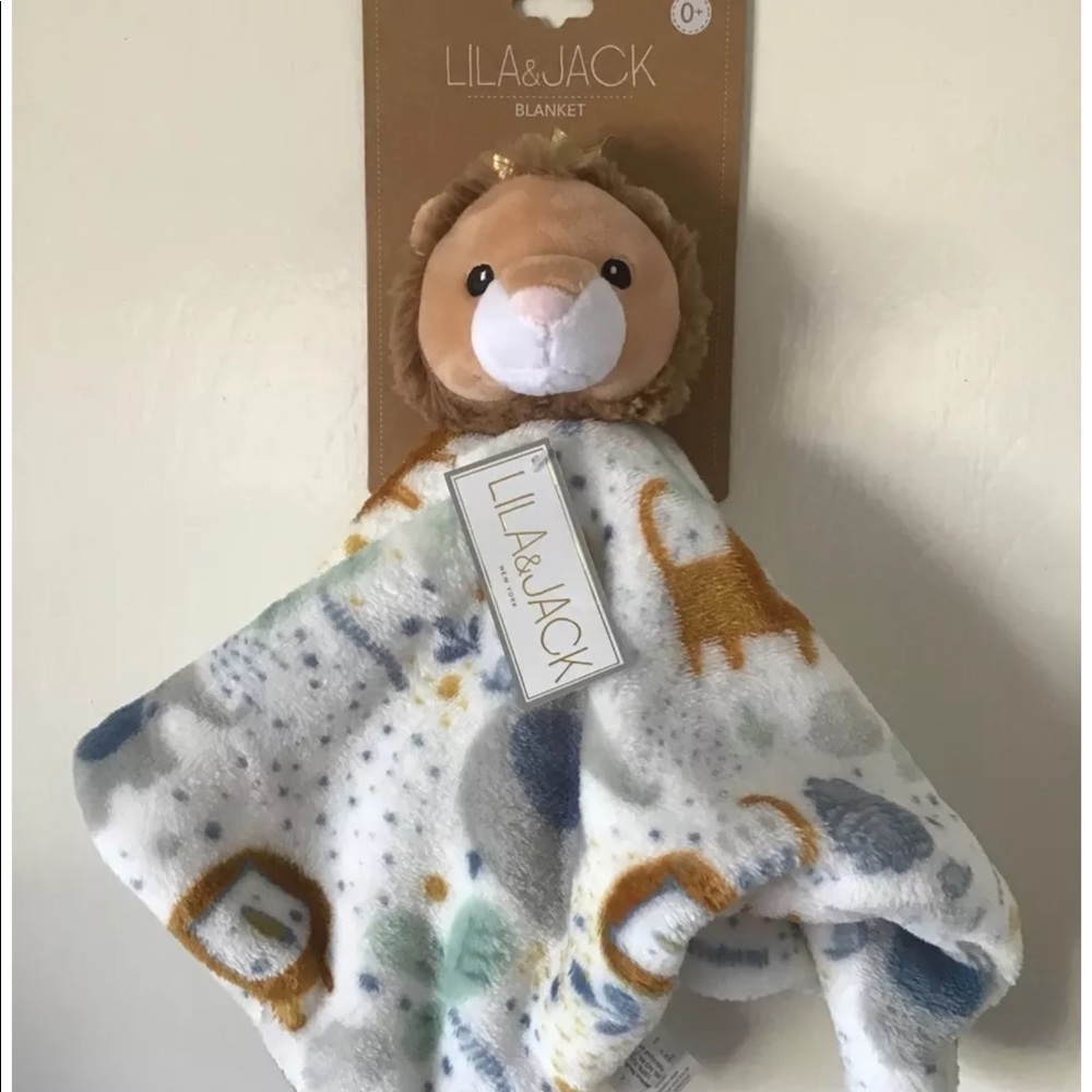 LILA & JACK  BABY LION WHITE GRAY SECURITY BLANKET